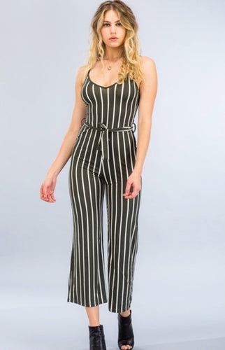 Melodee Jumpsuit olive/ white stripes